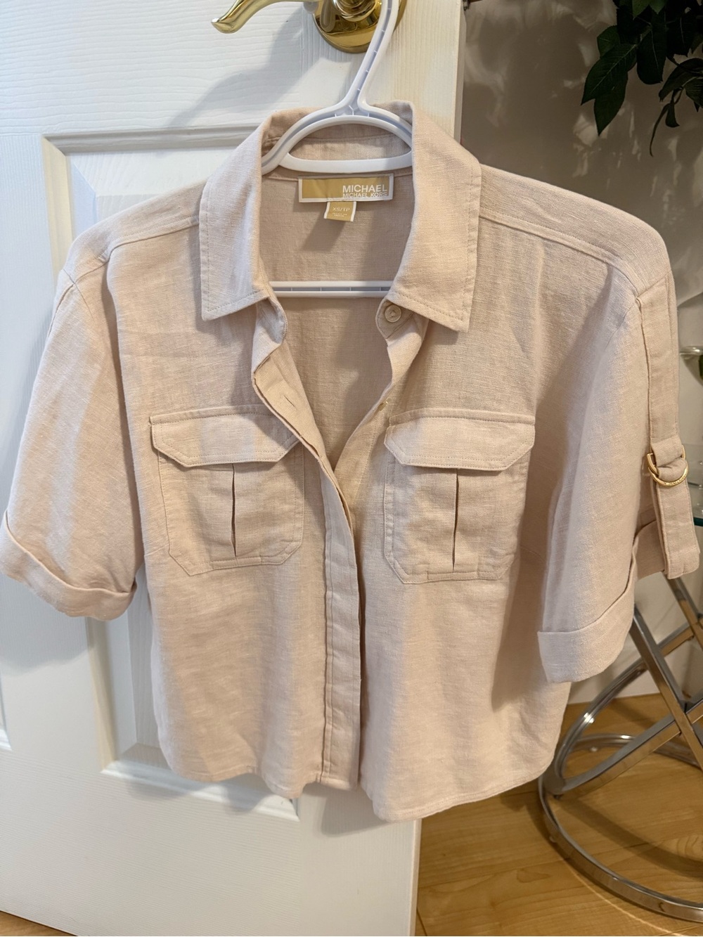 Michael Kors Beige Cropped Utility Shirt - Picture 1 of 7